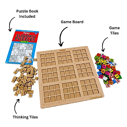 Kraftsman Timeless Wooden Sudoku Puzzle Challenge Board Game Along with Thinking Tiles | Puzzle Book Included-1