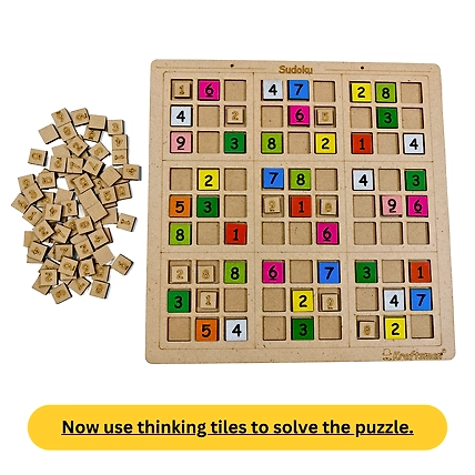 Kraftsman Timeless Wooden Sudoku Puzzle Challenge Board Game Along with Thinking Tiles | Puzzle Book Included-3