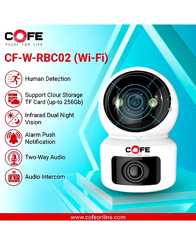 CF-W-RBC02| 3mp+3mp Wi-fi  home security smart camera | 360˚ with Pan &amp; Tilt | Two way talk | Cloud Monitoring | Motion Detection | Night Vision | Supports SD Card | Supports Wi-Fi and ONVIF-1