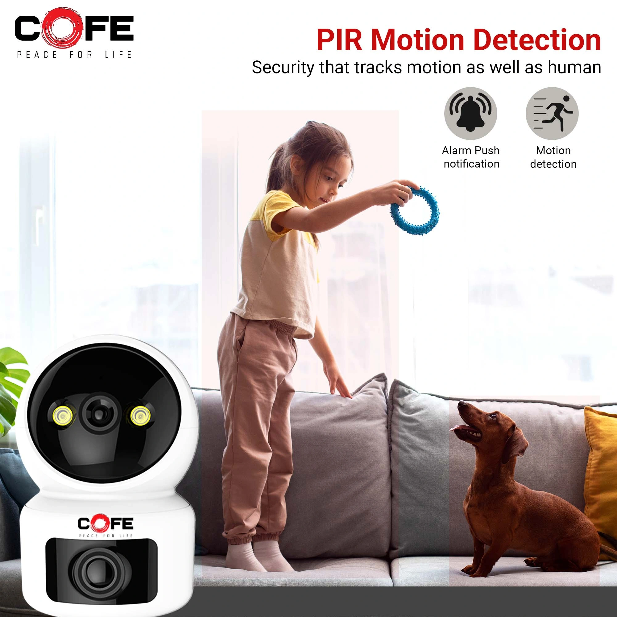 CF-W-RBC02| 3mp+3mp Wi-fi  home security smart camera | 360˚ with Pan &amp; Tilt | Two way talk | Cloud Monitoring | Motion Detection | Night Vision | Supports SD Card | Supports Wi-Fi and ONVIF-2