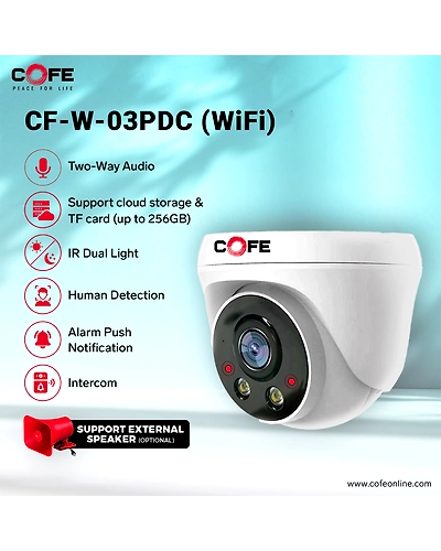 CF-W-03PDC CCTV Security dome Camera Indoor 3MP Support self Bandwidth WDR, Infrared Night Vision, Face Detection, Night Vision, Motion Detection, Two -Way Audio-1
