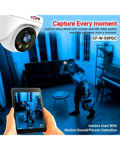 CF-W-03PDC CCTV Security dome Camera Indoor 3MP Support self Bandwidth WDR, Infrared Night Vision, Face Detection, Night Vision, Motion Detection, Two -Way Audio-3