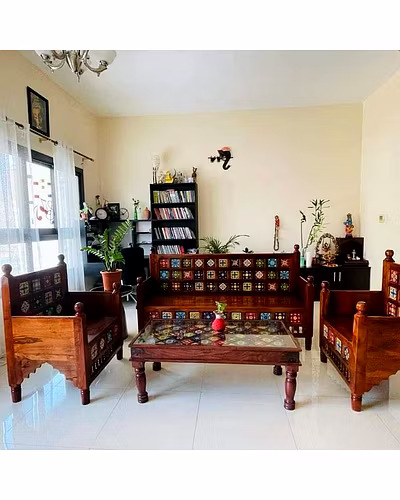 WOODEN 5 SEATER SOFA SET-12537788