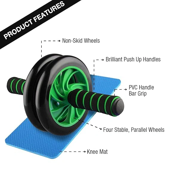 MANOGYAM Double Wheel Ab Exerciser with Knee Pad | Ab Roller | Abdominal Wheel | Abdominal Muscle Ab Roller Wheel Exercise Equipment | Dual Wide Abs Roller Wheel for Gym &amp; Home Workout-490-4