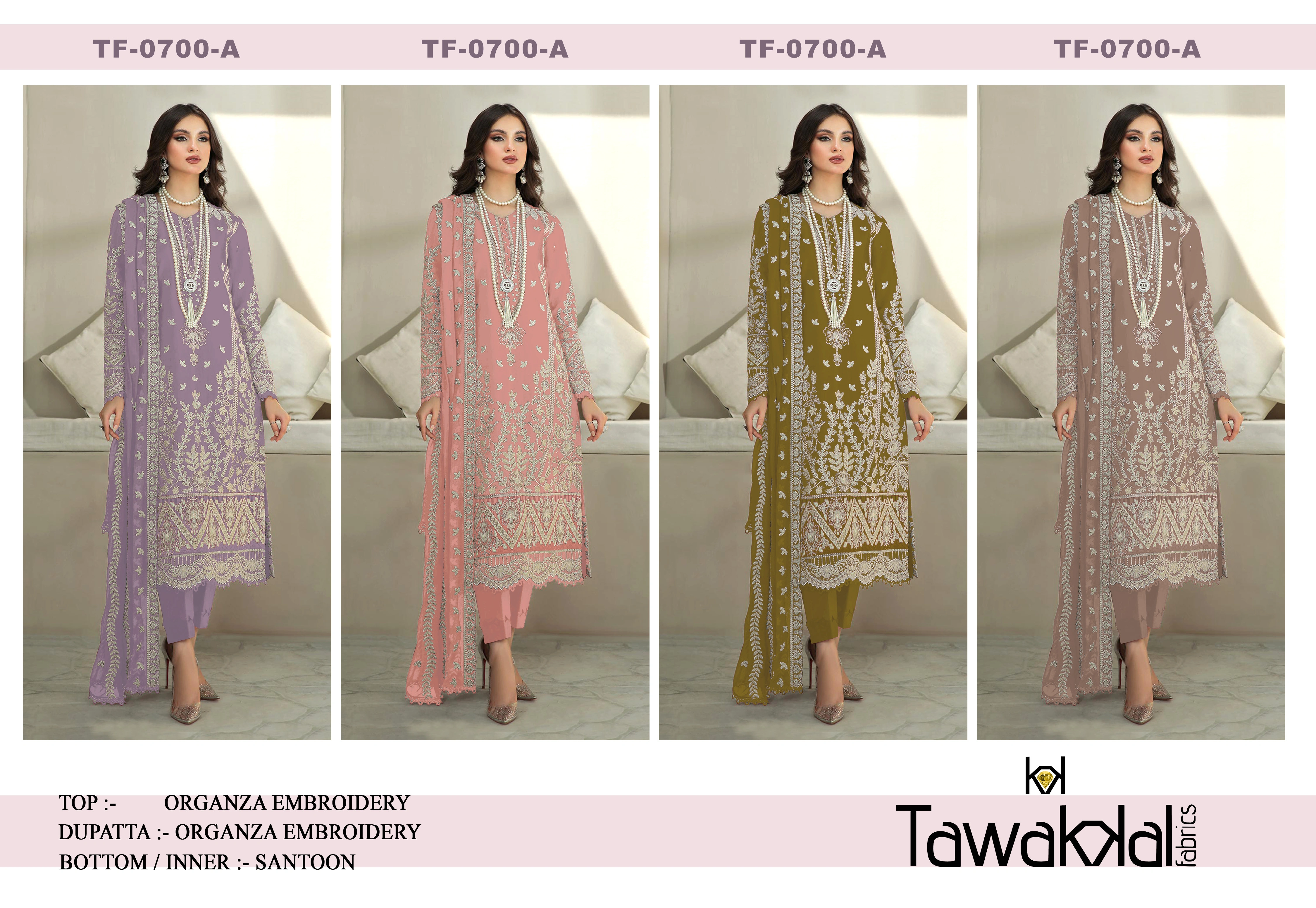 Design Number: 700 Fancy Ladies Organza Embroidery Suit-1