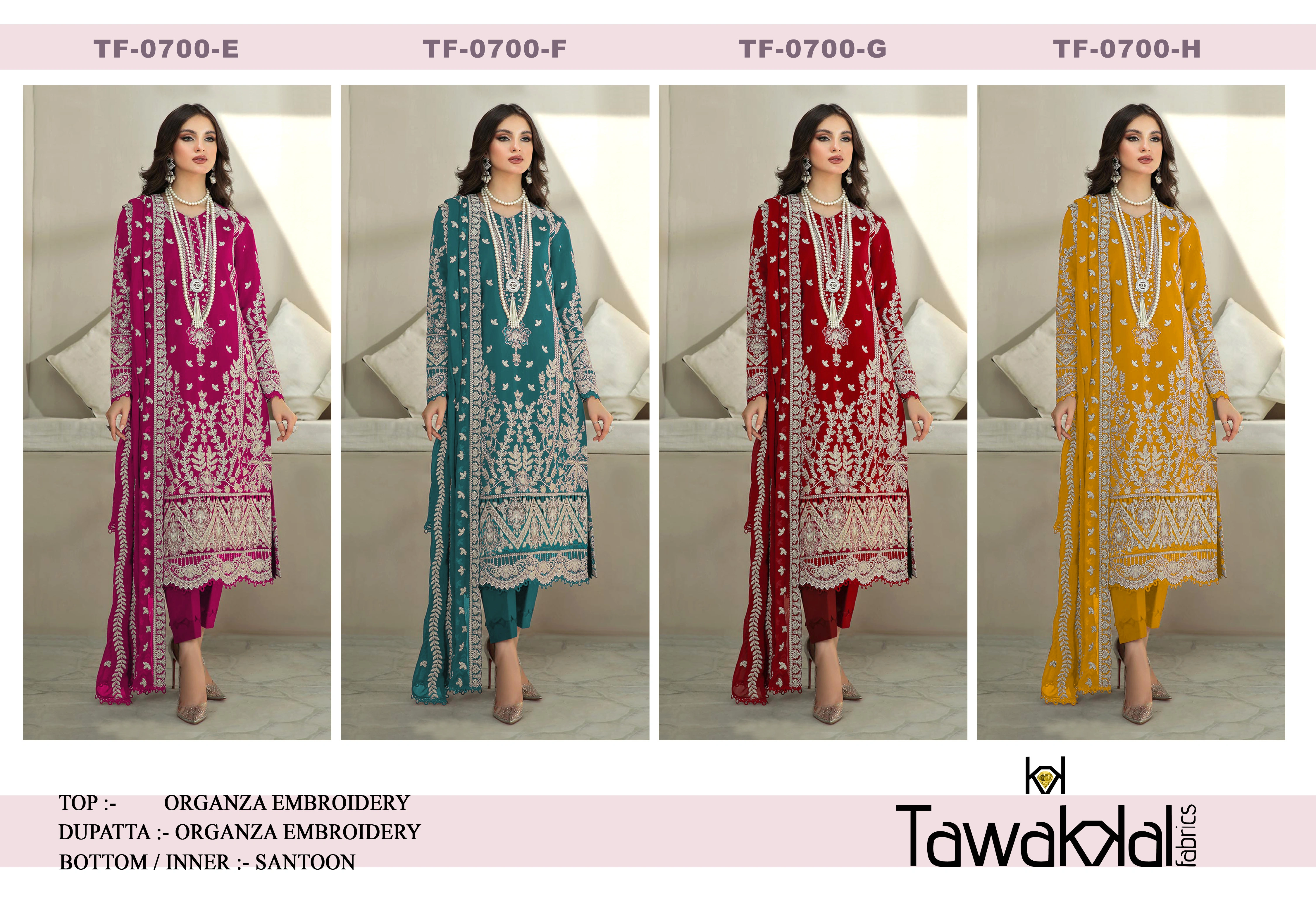 Design Number: 700 Fancy Ladies Organza Embroidery Suit-2