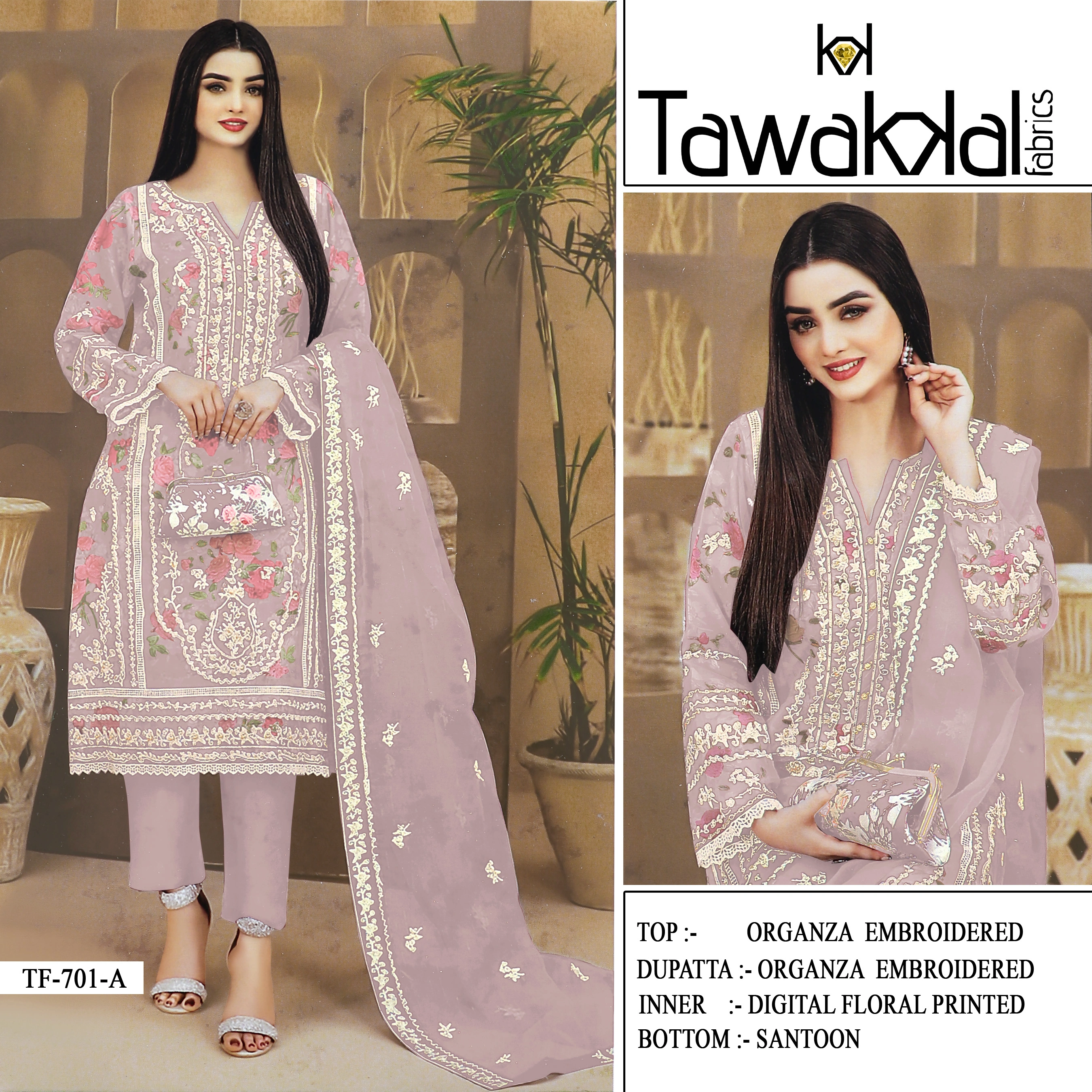 Design Number: 701 Fancy Ladies Organza Embroidery Suit-D701