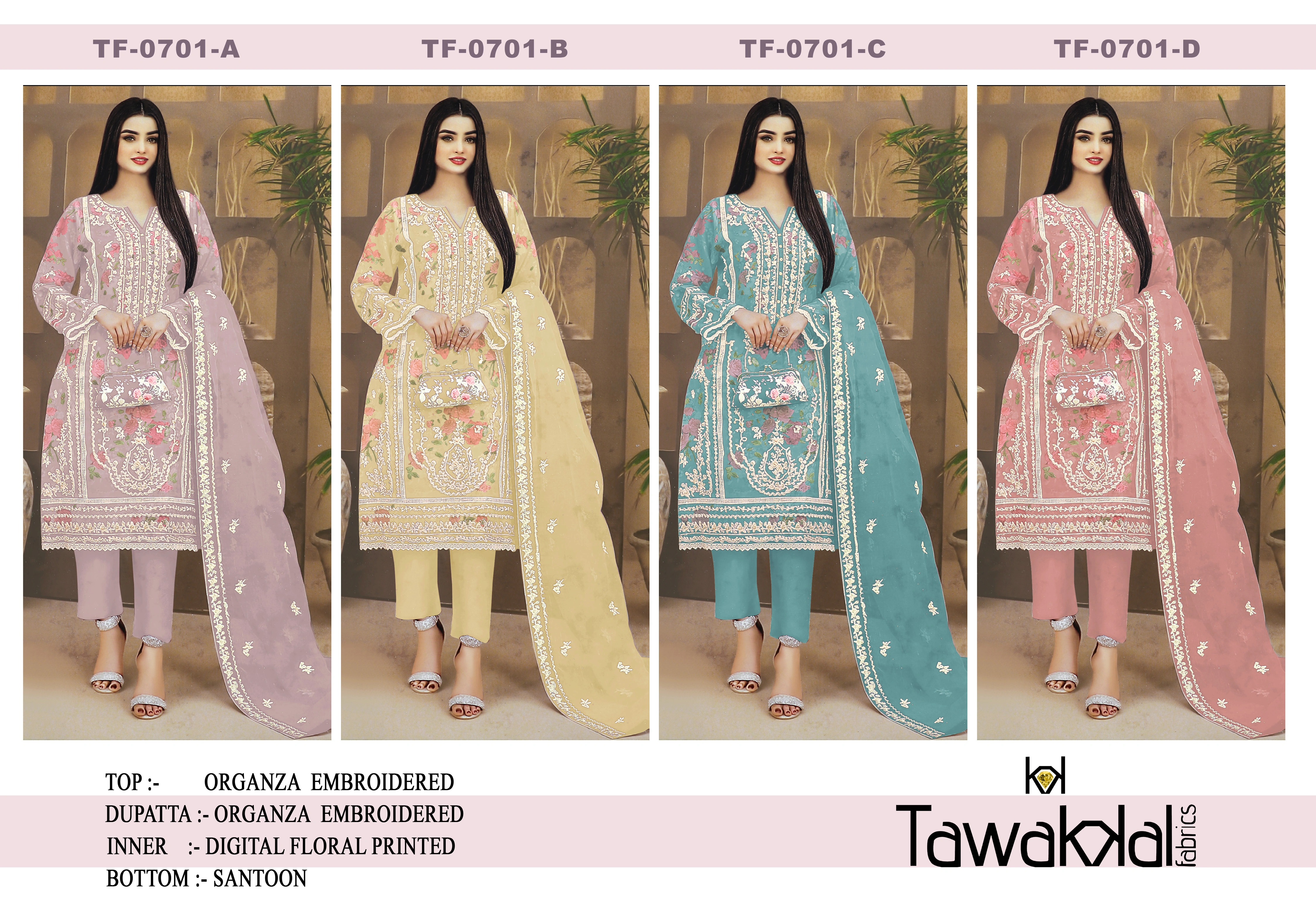 Design Number: 701 Fancy Ladies Organza Embroidery Suit-1