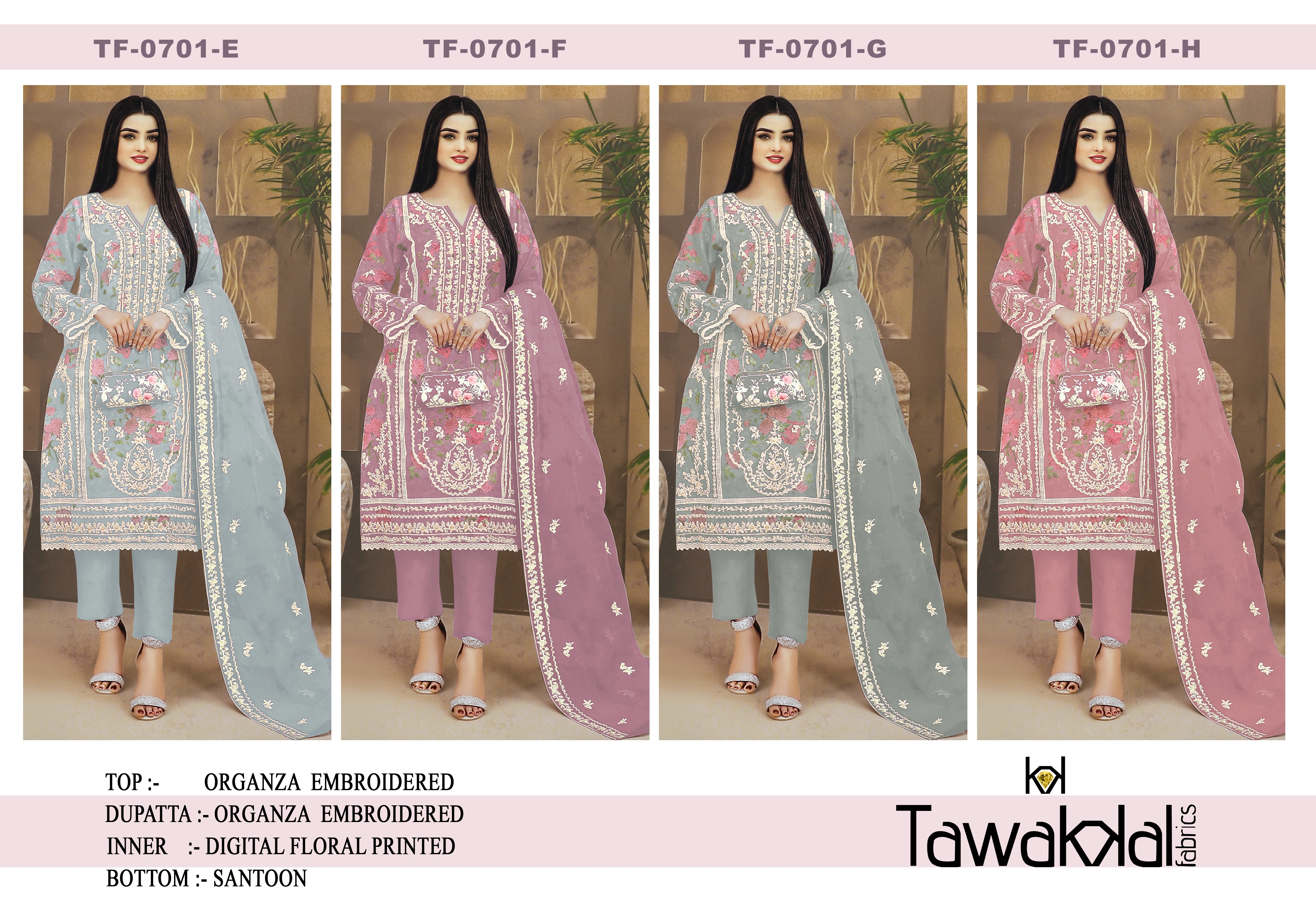 Design Number: 701 Fancy Ladies Organza Embroidery Suit-2