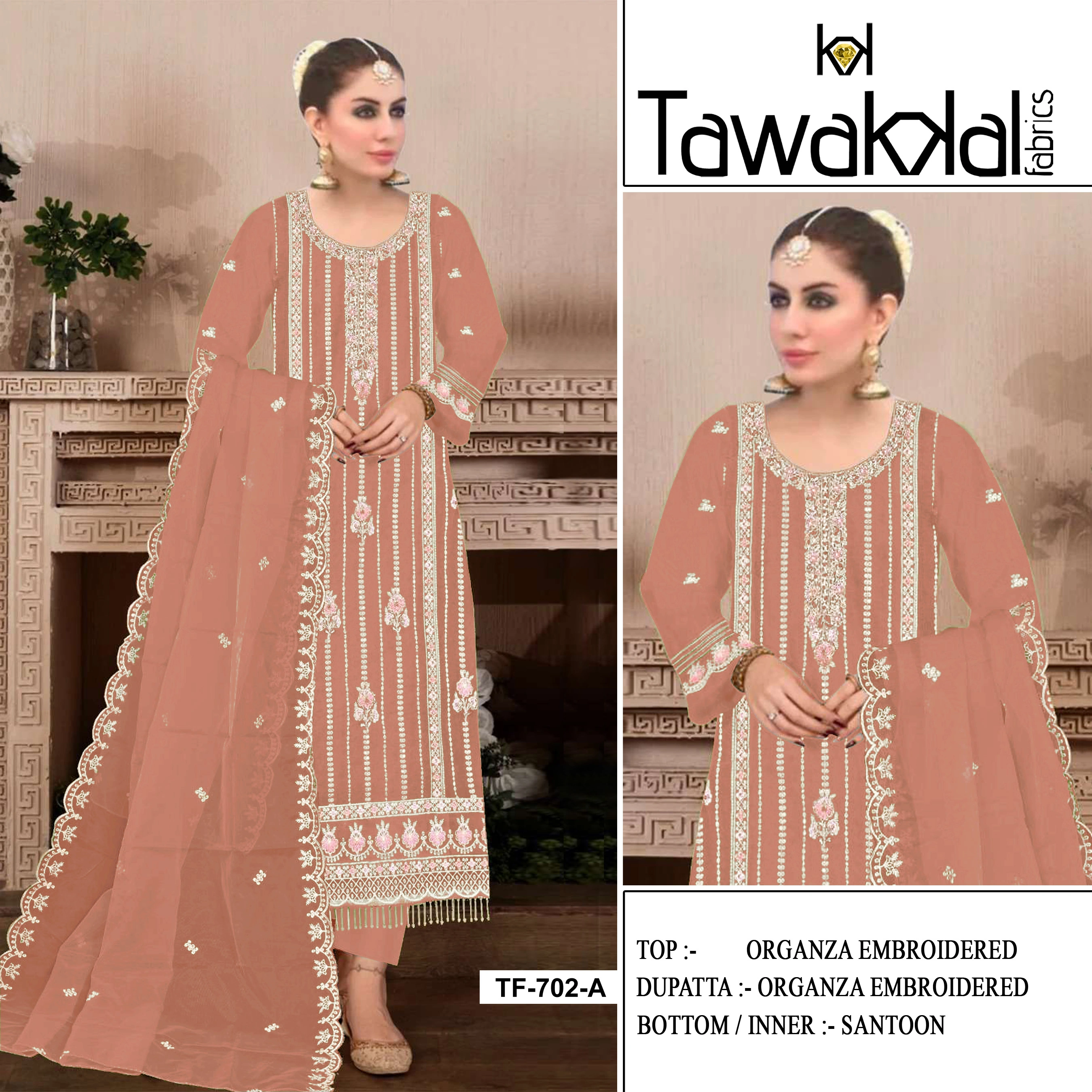 Design Number: 702 Fancy Ladies Organza Embroidery Suit-D702