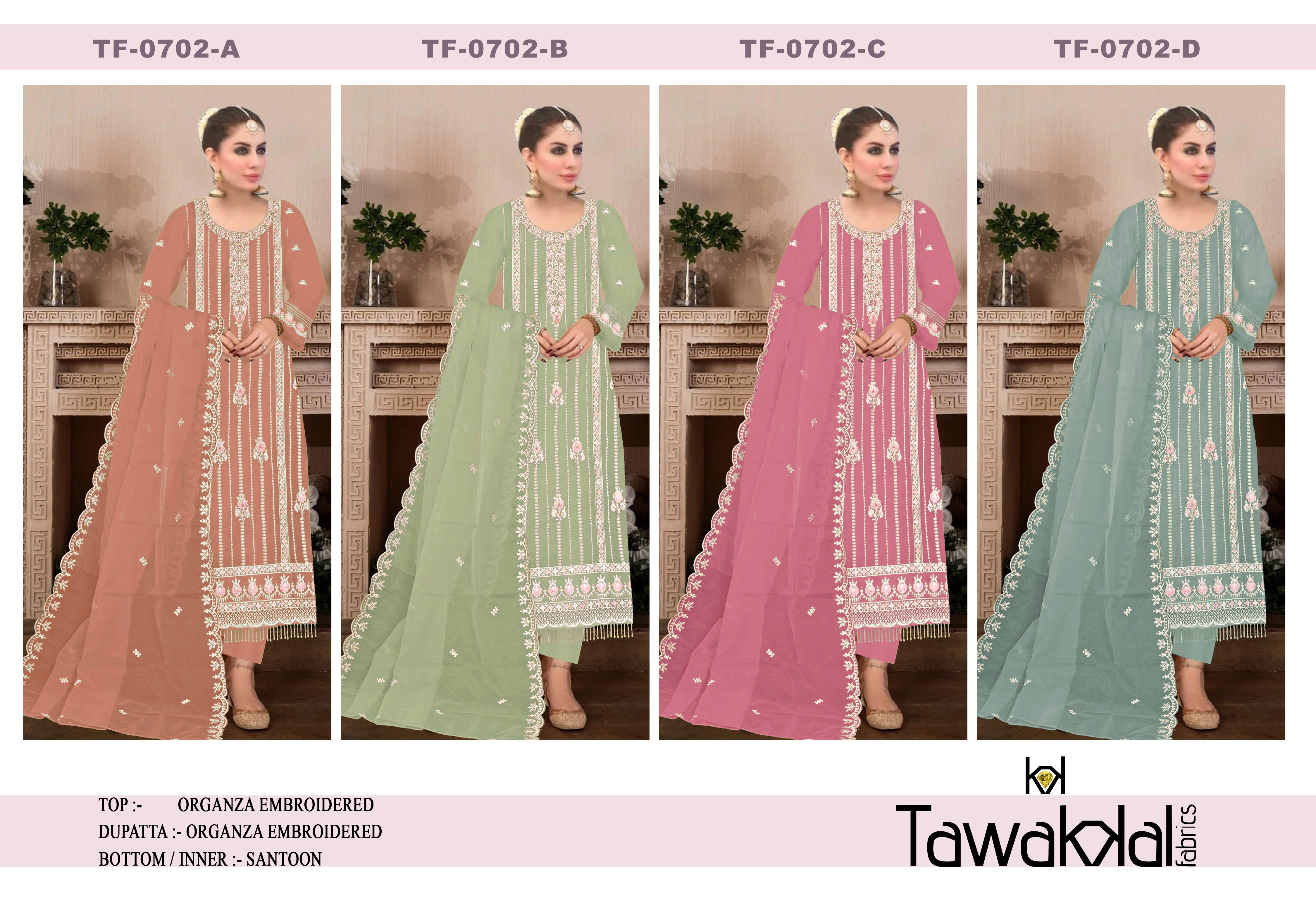 Design Number: 702 Fancy Ladies Organza Embroidery Suit-1