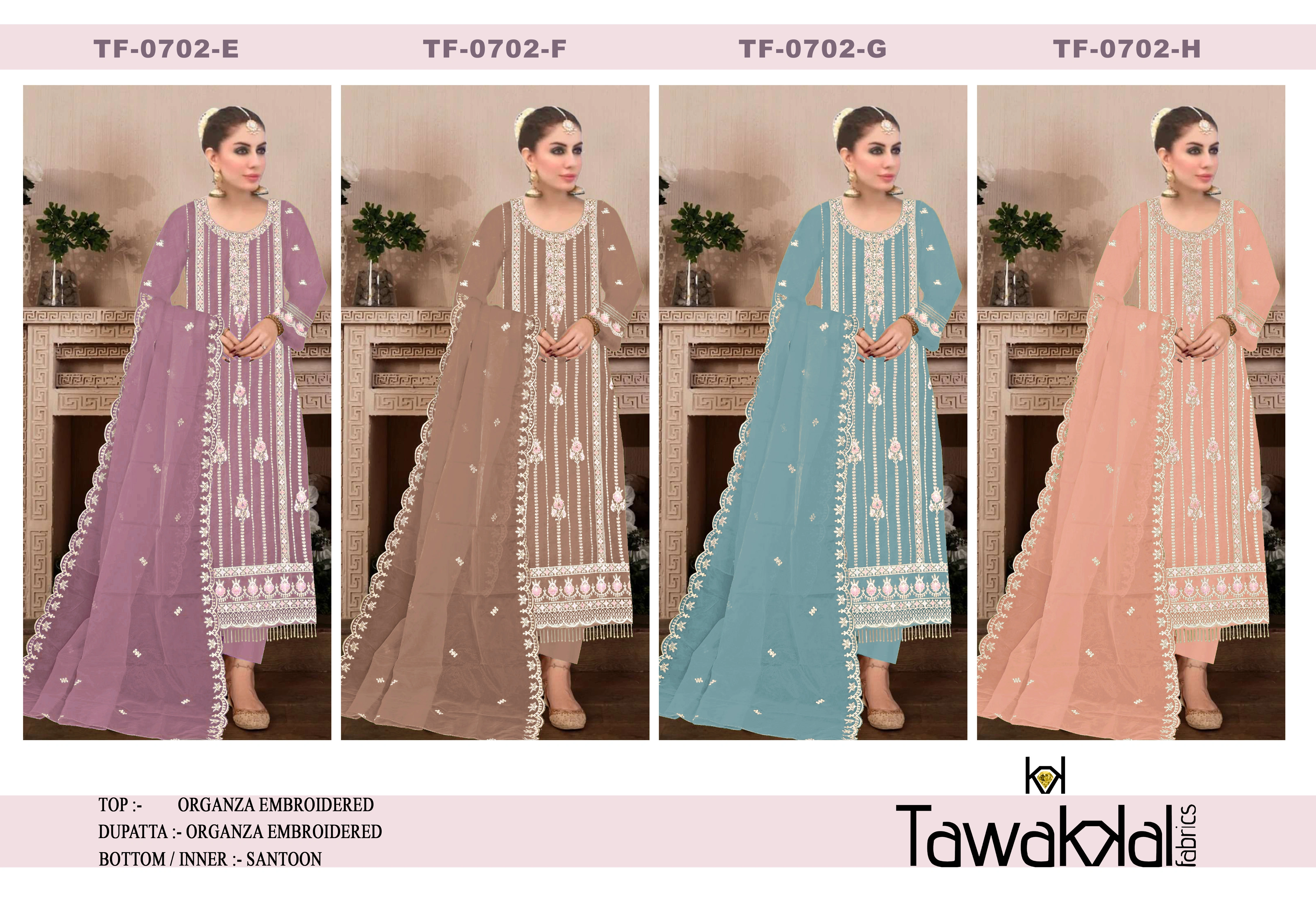 Design Number: 702 Fancy Ladies Organza Embroidery Suit-2