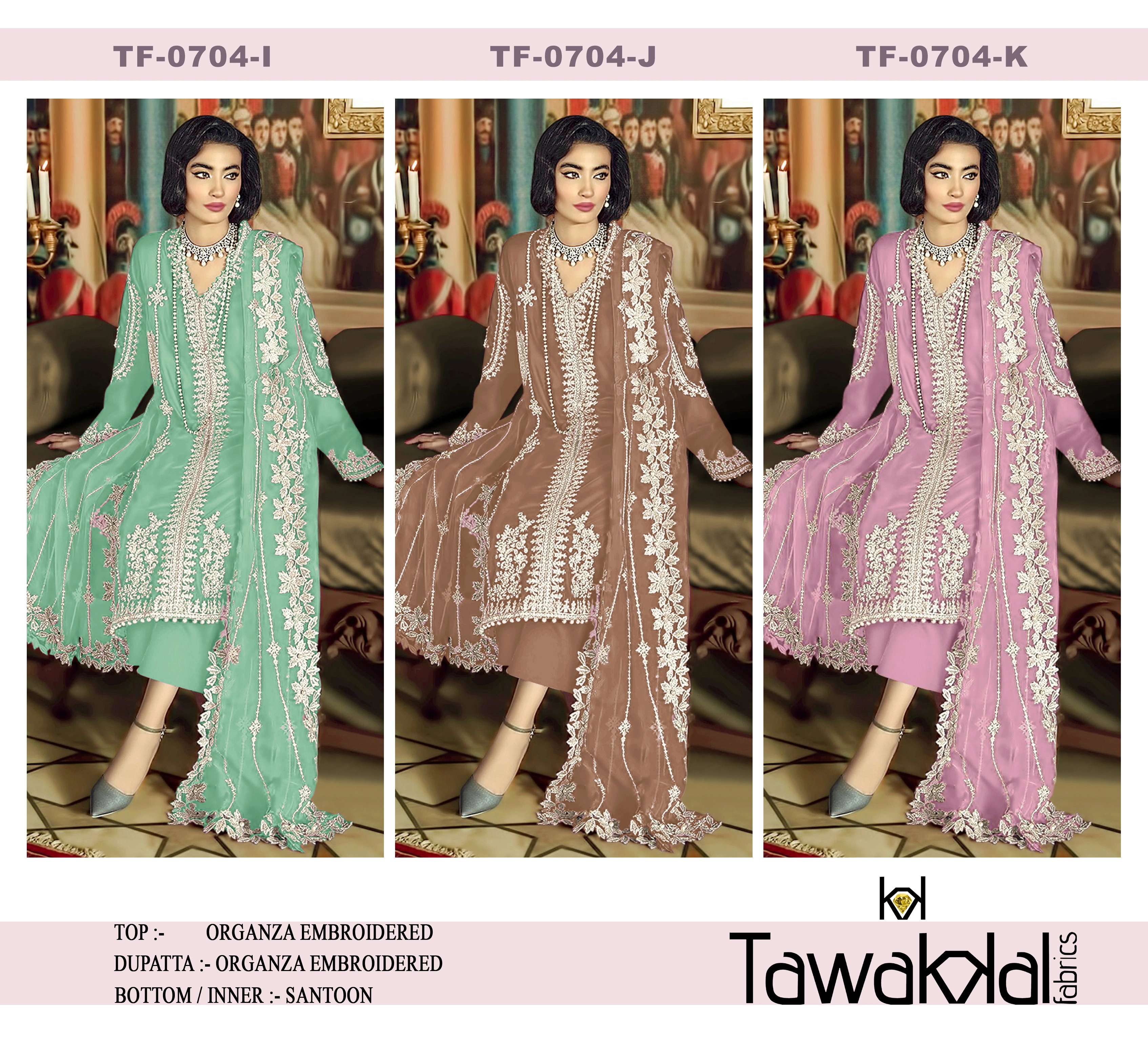 Design Number: 704 Fancy Ladies Organza Embroidery Suit-3