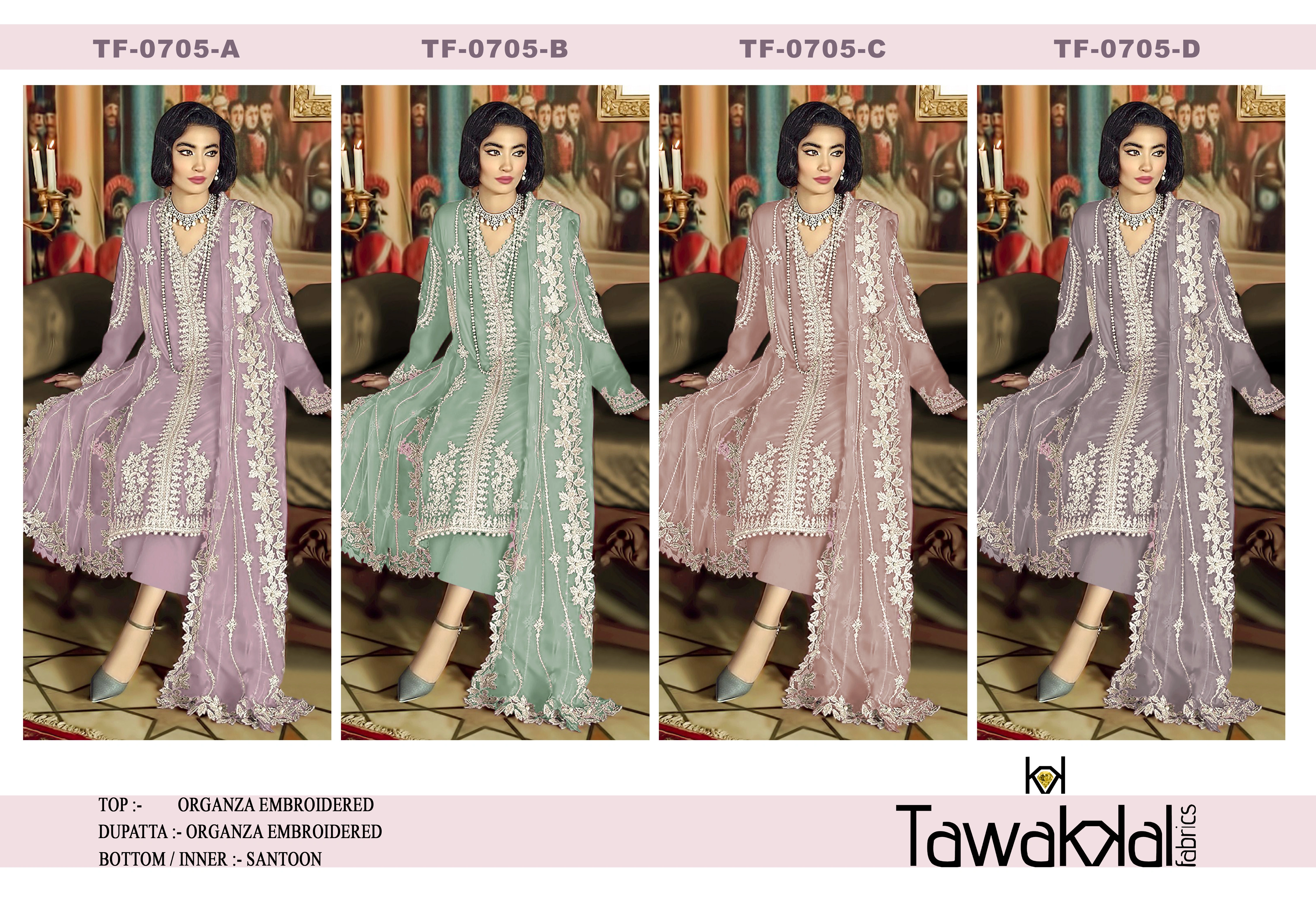 Design Number: 705 Fancy Ladies Organza Embroidery Suit-1