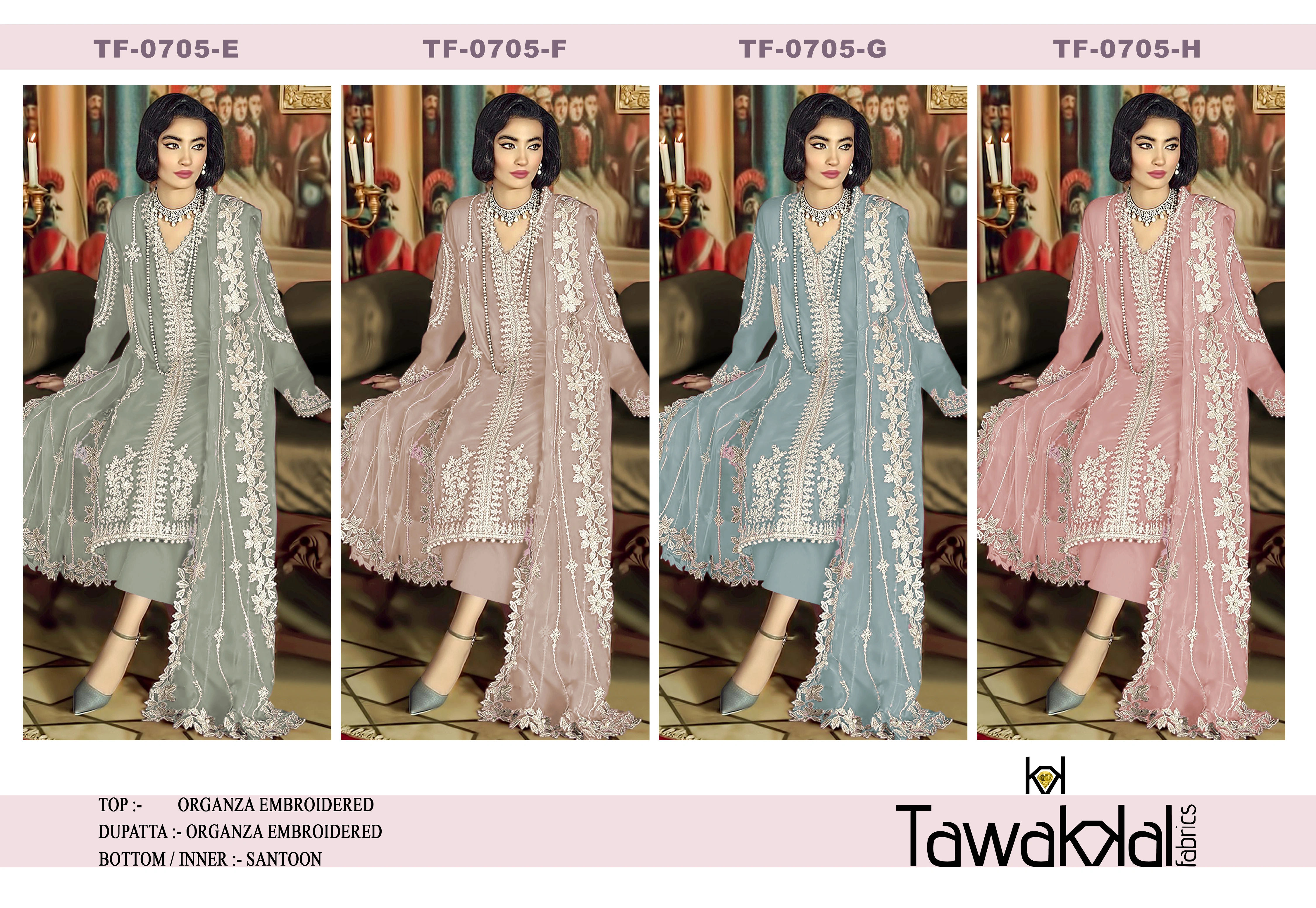 Design Number: 705 Fancy Ladies Organza Embroidery Suit-2