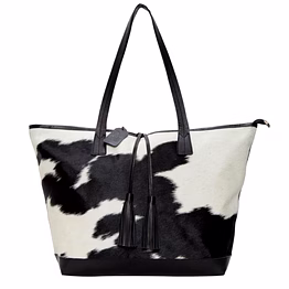 martin enterprises fawn & white upcycled canvas & cowhide small handbag black code 1014
