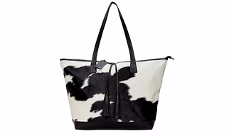 Martin Enterprises   Fawn & White Upcycled Canvas & Cowhide Small Handbag Black Code 1014