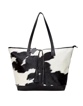 Martin Enterprises   Fawn & White Upcycled Canvas & Cowhide Small Handbag Black Code 1014