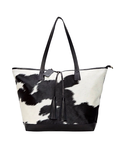 Martin Enterprises   Fawn &amp; White Upcycled Canvas &amp; Cowhide Small Handbag Black Code 1014-12542292