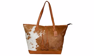 Martin Enterprises   Fawn & White Upcycled Canvas & Cowhide Small Handbag Black Code 1013