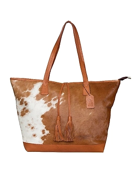 Martin Enterprises   Fawn & White Upcycled Canvas & Cowhide Small Handbag Black Code 1013
