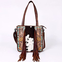 martin enterprises western handtooled cowhide hairon canteen crossbody bag with adjustable detachable leather strap,antique dye finish code 1004