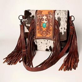 martin enterprises western handtooled cowhide hairon canteen crossbody bag with adjustable detachable leather strap,antique dye finish code 1005