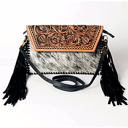 martin enterprises western handtooled cowhide hairon canteen crossbody bag with adjustable detachable leather strap,antique dye finish code 1006