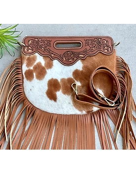 Martin Enterprises Western Suede Fringe Hair-On Crossbody Bag Women Natural Leather Hand Bag With Adjustable Strap | Leather Handbag | Purse | Side Sling Bag Code 1009
