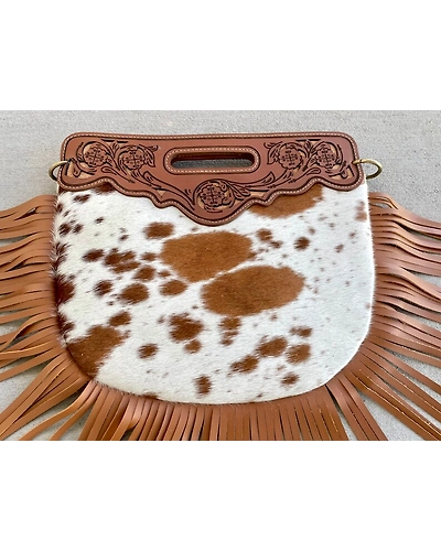 Martin Enterprises Western Suede Fringe Hair-On Crossbody Bag Women Natural Leather Hand Bag With Adjustable Strap | Leather Handbag | Purse | Side Sling Bag Code 1010-12542300