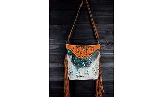 Martin Enterprises   Fawn & White Upcycled Canvas & Cowhide Small Handbag Black Code 1012