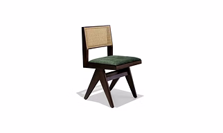MID CENTURY WOODEN CHANDIGARH DINING CHAIR WITH CANE RATTAN WORK & SEAT CUSHION