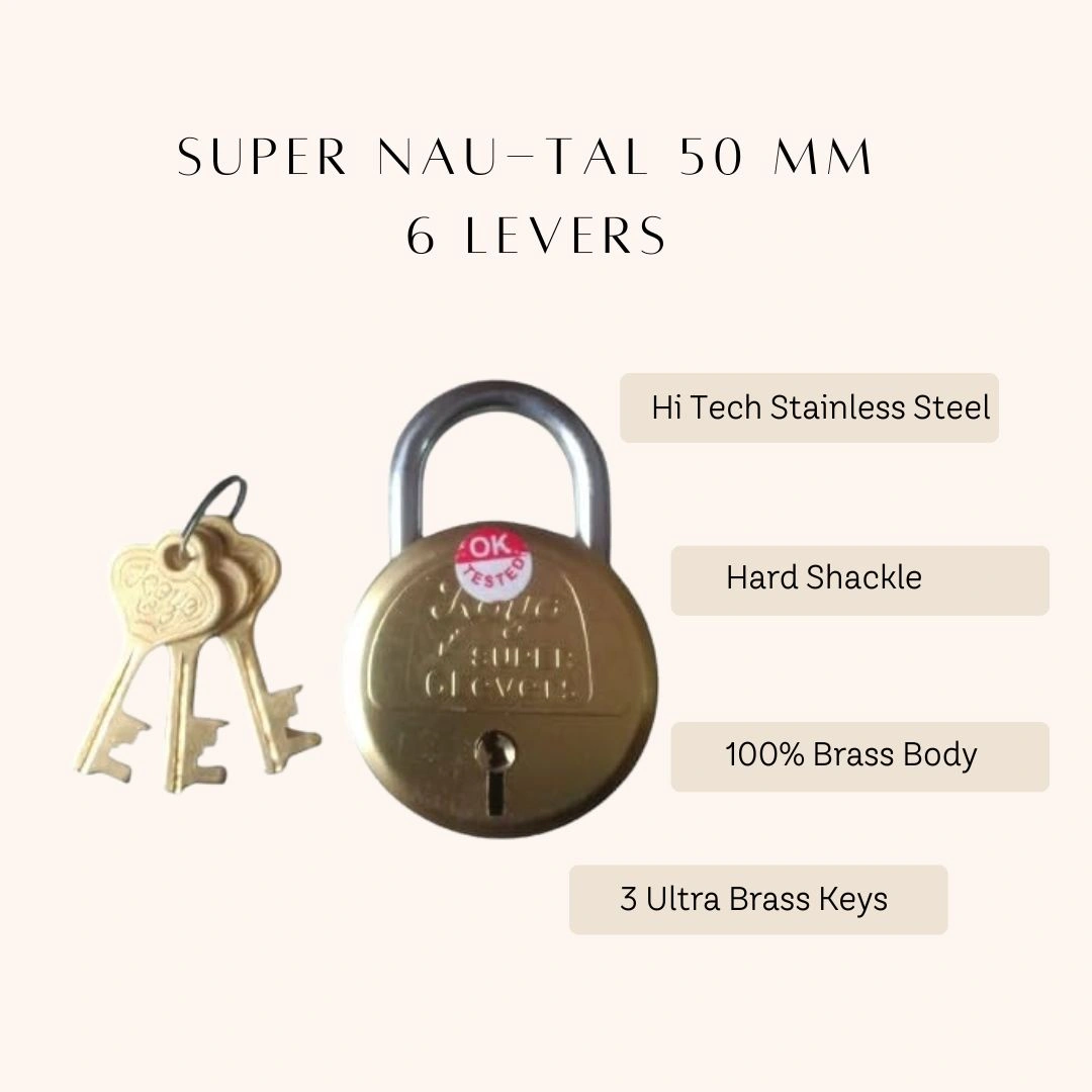 Koyo Super 50mm 6 lever Brass Padlock with 3 Brass keys-3