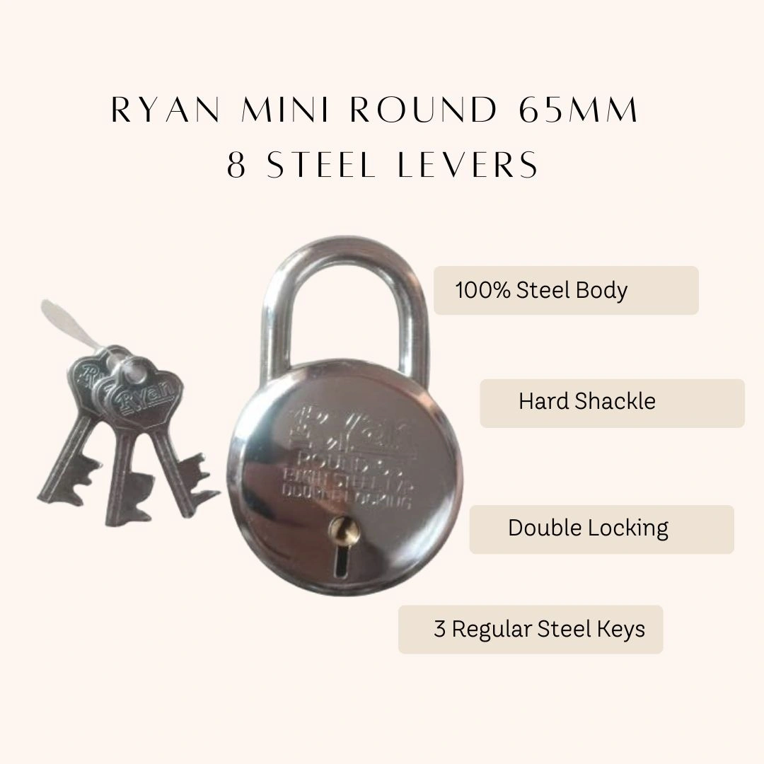 Ryan  Round 65mm Steel Padlock - 7 Lever Security with 3 Keys-4