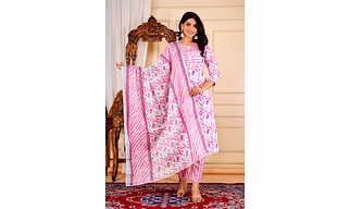 Best stylish Printed Pink Kurta Pant Dupatta Set For Women and Girls