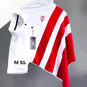Red & White Polo T shirt - Crocodile material