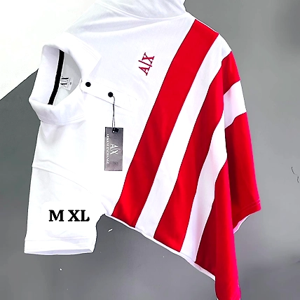 Red &amp; White Polo T shirt - Crocodile material-985107-e6f84d20