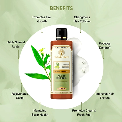 Vagad's Khadi Herbal Amla &amp; Bhringraj Shampoo with Aloe vera - Boosts Hair Growth - 210 ml-1