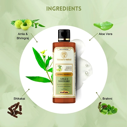 Vagad's Khadi Herbal Amla &amp; Bhringraj Shampoo with Aloe vera - Boosts Hair Growth - 210 ml-2