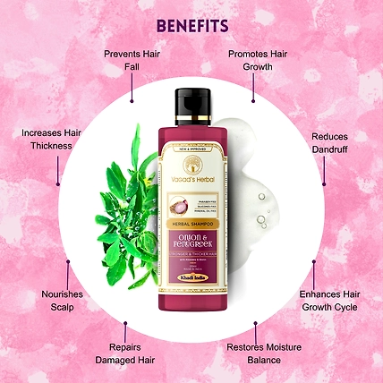 Vagad's Herbal Onion &amp; Fenugreek Shampoo with Aloe vera - Strong &amp; Thicker Hair - 210ml-1