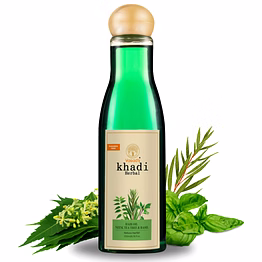 vagads vagad's khadi herbal neem, tea tree and basil hair oil 200ml | reduce hair fall | prevent scalp disease | parabens free | hair oil