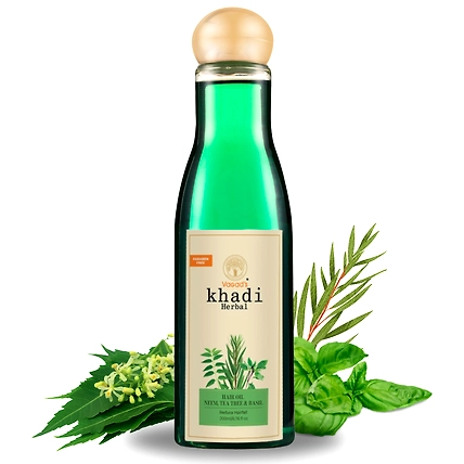 vagad's khadi Herbal Neem, Tea Tree and Basil Hair Oil 200ml | Reduce Hair Fall | Prevent Scalp Disease | Parabens Free |   Hair Oil-VK1202