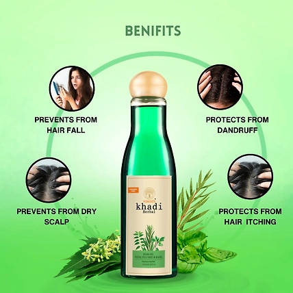 vagad's khadi Herbal Neem, Tea Tree and Basil Hair Oil 200ml | Reduce Hair Fall | Prevent Scalp Disease | Parabens Free |   Hair Oil-1