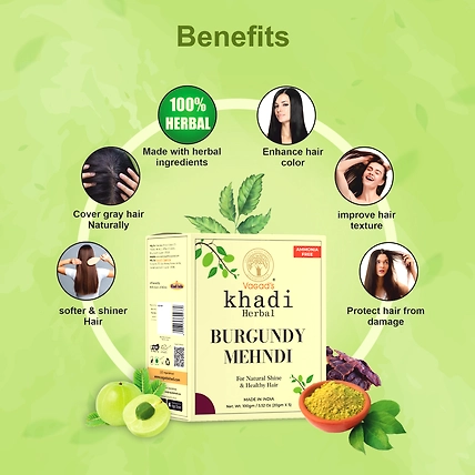 vagad's khadi Herbal Burgundy Mehndi For Natural Shine &amp; Healthy Hair | Ammonia Free Natural Mehendi-1