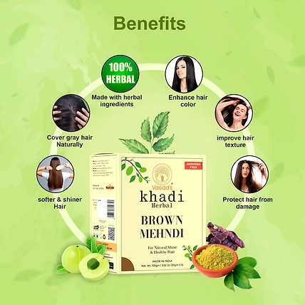 vagad's khadi Herbal Brown Mehndi For Natural Shine &amp; Healthy Hair | Ammonia Free Natural Mehendi-1