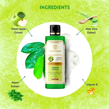 Vagad's  Herbal Green Apple Shampoo with Aloe vera &amp; Neem - Deeply Nourishes Locks - 210ml-2