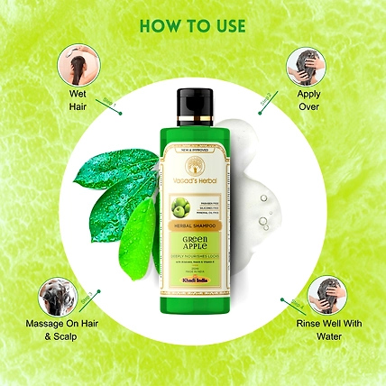 Vagad's  Herbal Green Apple Shampoo with Aloe vera &amp; Neem - Deeply Nourishes Locks - 210ml-3