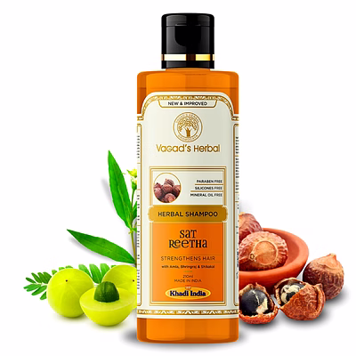vagads vagad's herbal sat reetha shampoo with amla bhringraj & shikakai- strengthens hair - 210ml