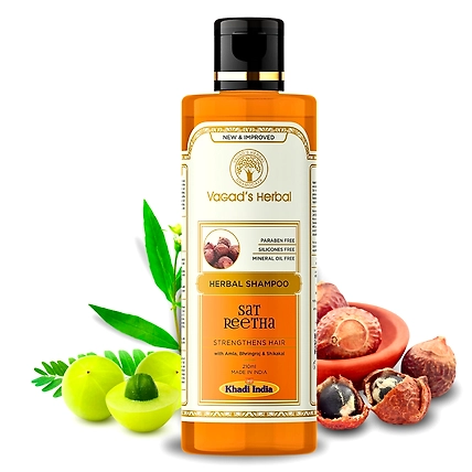 Vagad's Herbal Sat Reetha Shampoo with Amla Bhringraj &amp; Shikakai- Strengthens Hair - 210ml-VK1022