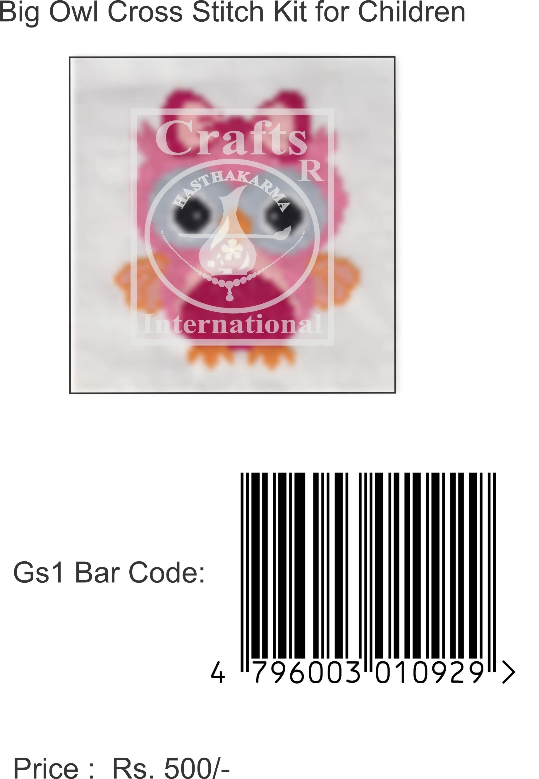 Owl Big Cross Stitch Kit for Children-3